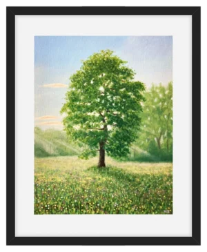 'Houghton Meadow with Trees', Mike Lord. Framed fine art print.
