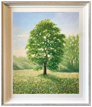 'Houghton Meadow with Trees'. Framed original painting by Mike Lord.