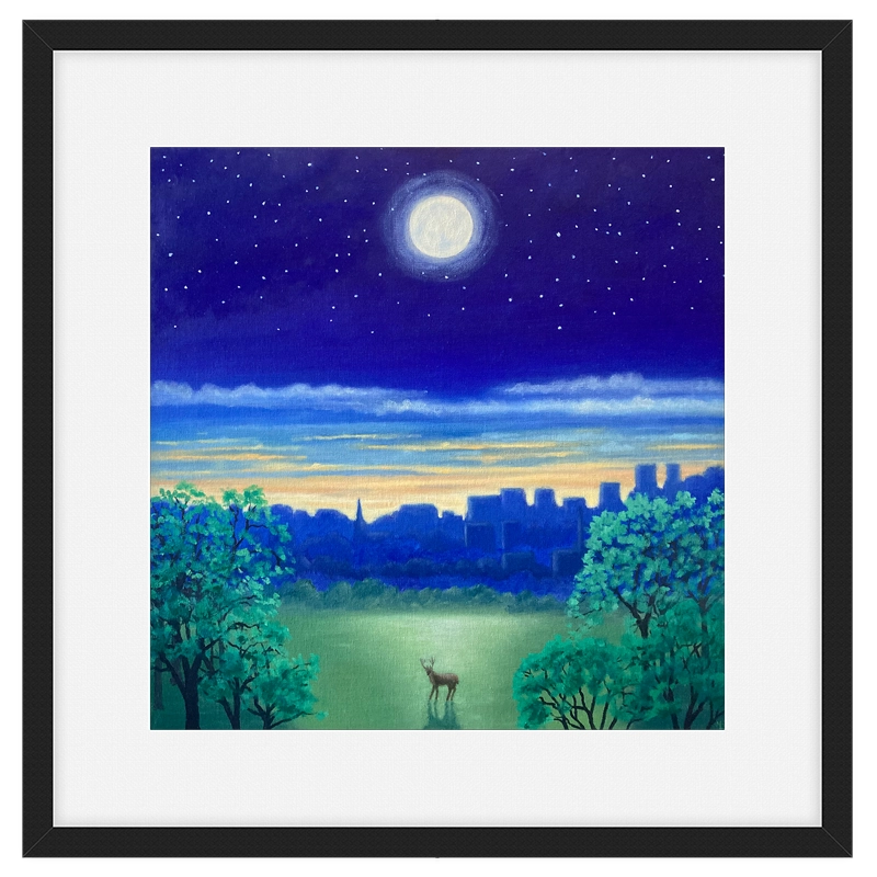 'Night in the City', Mike Lord. Black framed fine art print.
