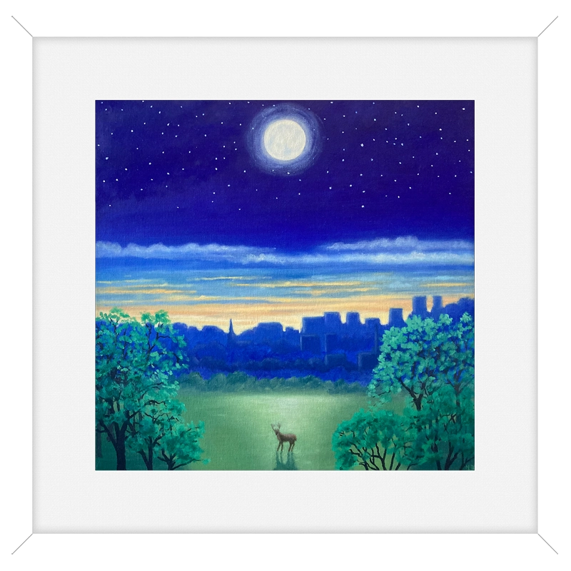 'Night in the City', Mike Lord. White framed fine art print.