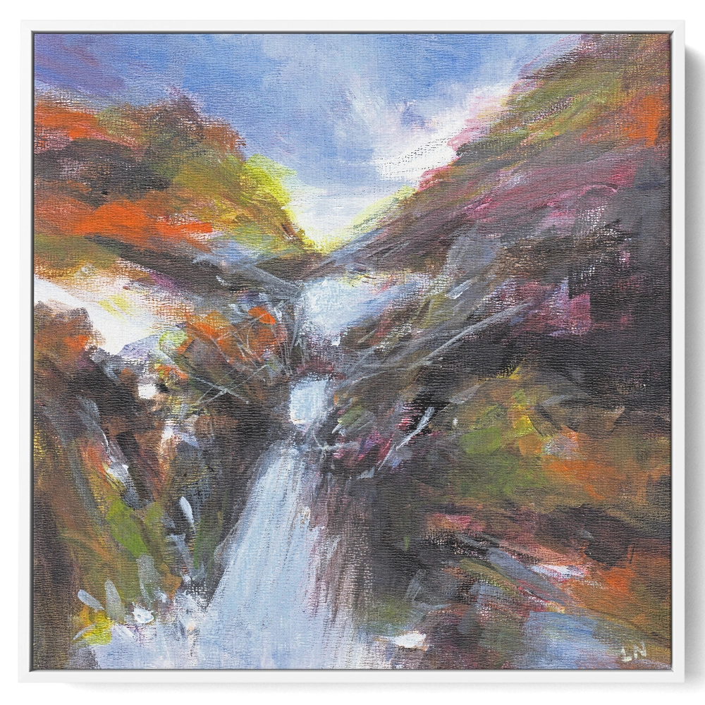'Up Rivy', Lita Narayan. White framed canvas art print.