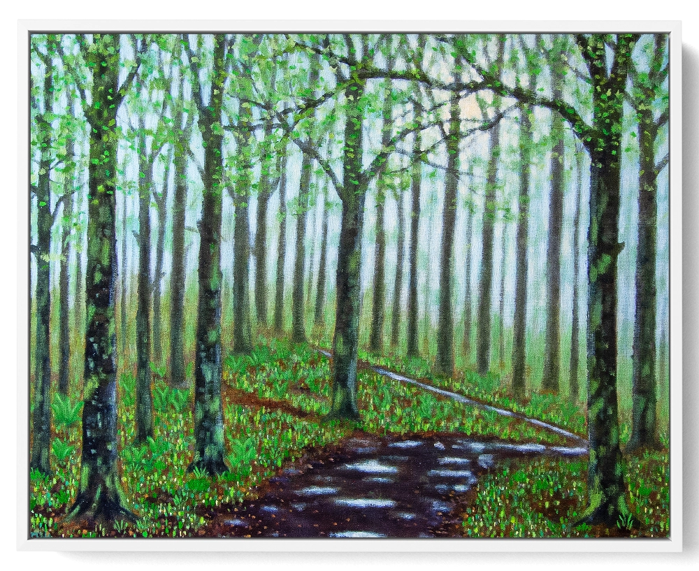 'Roddlesworth Spring', Mike Lord. White float framed canvas print.