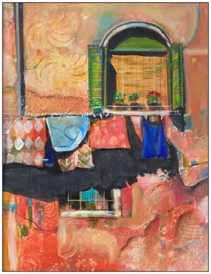 'Washday in Venice'. Art prints and cards by Minu Achrekar.