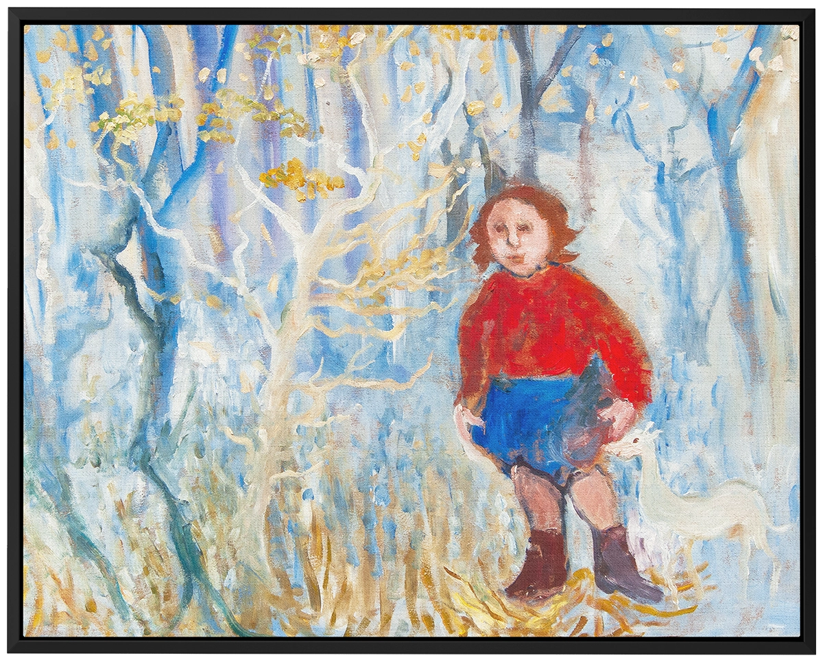 'Little Red Riding Hood' Kate Collins. Black framed canvas print.