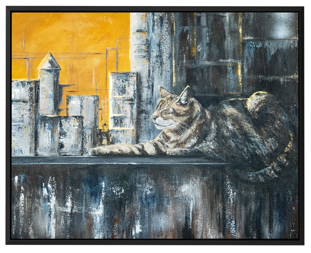 'King of the Urban Jungle', Black framed Canvas Wall Art Print.