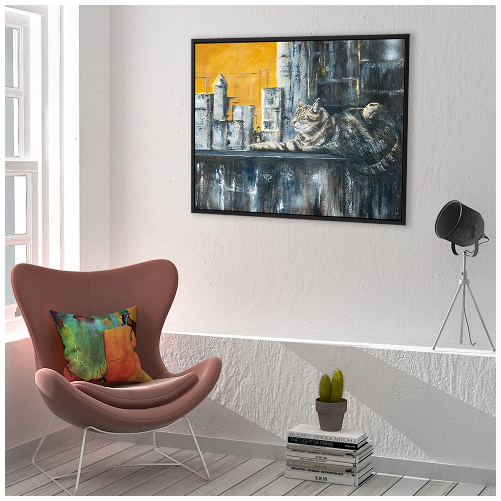 'King of the Urban Jungle', Framed canvas on wall.