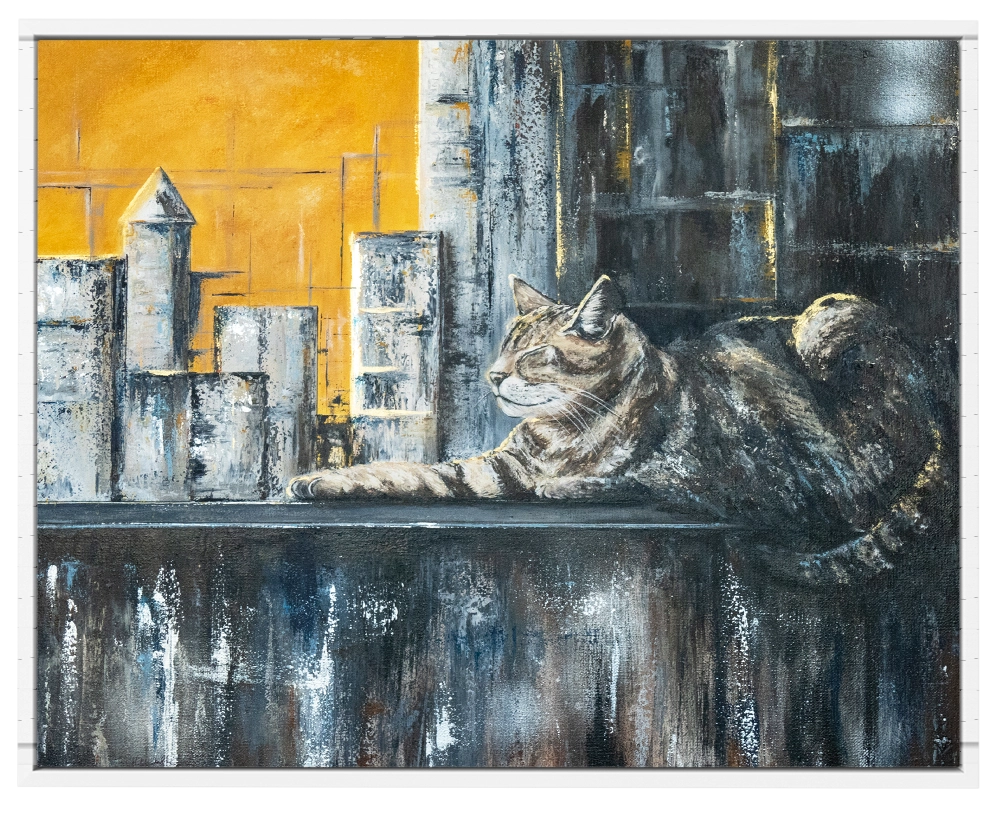 'King of the Urban Jungle', White framed Canvas Wall Art Print.