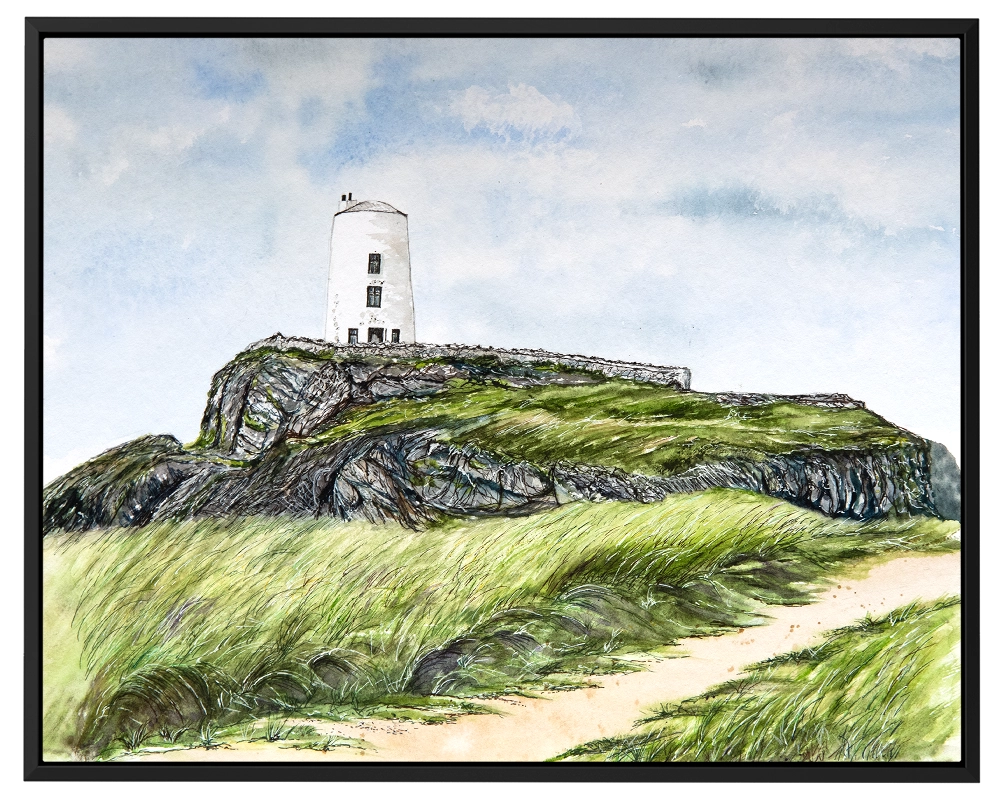 'The Lighthouse'. Black framed canvas art print.