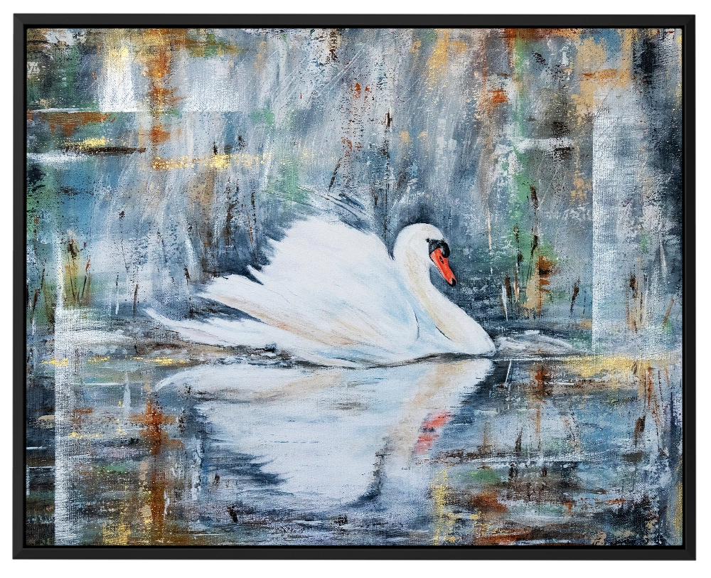 'Urban Reflections', Black framed canvas art print.