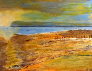 Coastal Sunset Landscape Painting – Warm Contemporary Art