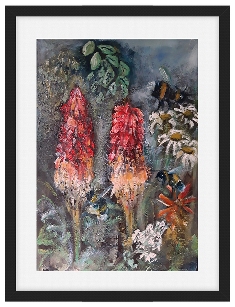 'Flowers and Bees' Pam Wakefield Framed and Mounted Artwork