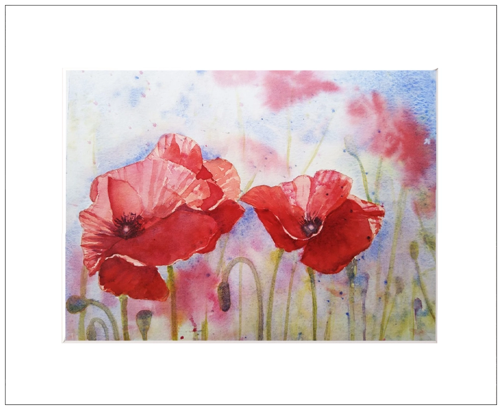 'Poppies in the Breeze' Pat Richardson Mounted Artwork