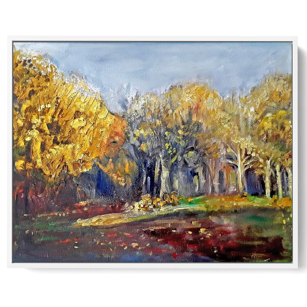 'Woods Before the Leaves Fell' Pam Wakefield White Framed Canvas Artwork