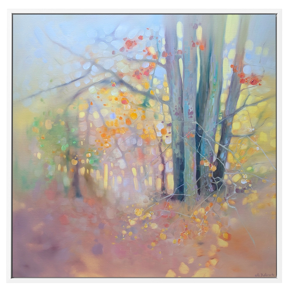 'Ashdown Forest Path', Gill Bustamante. White framed canvas art.
