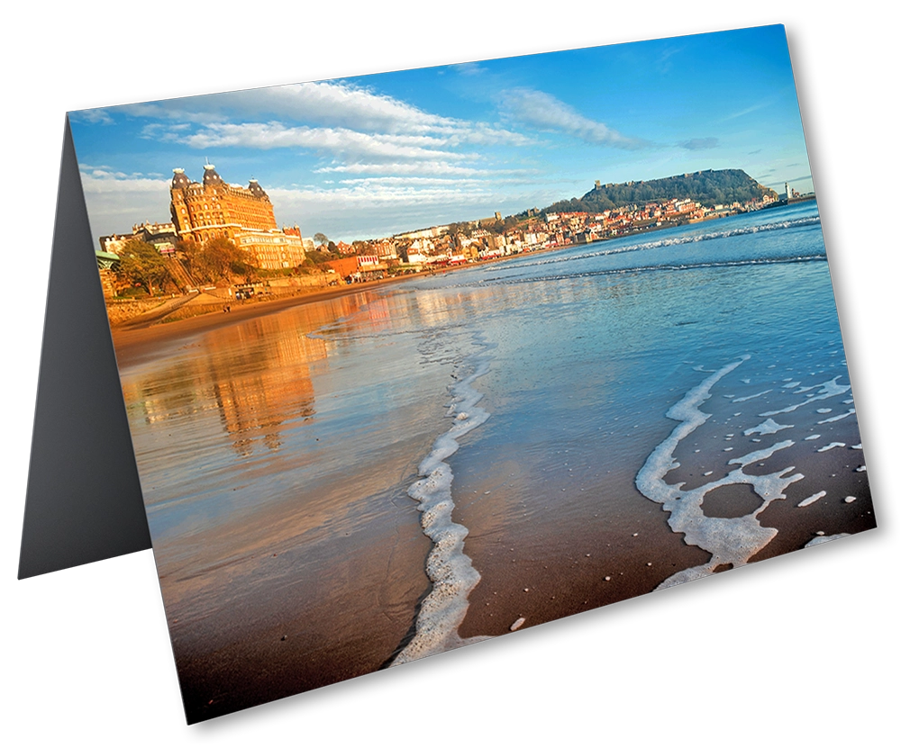 'Scarborough Beach and the Grand Hotel'. Open Art Card.